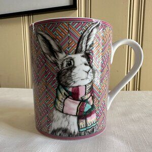 Williams Sonoma Cozy Bunny Mug Rabbit Scarf Plaid 18 oz
